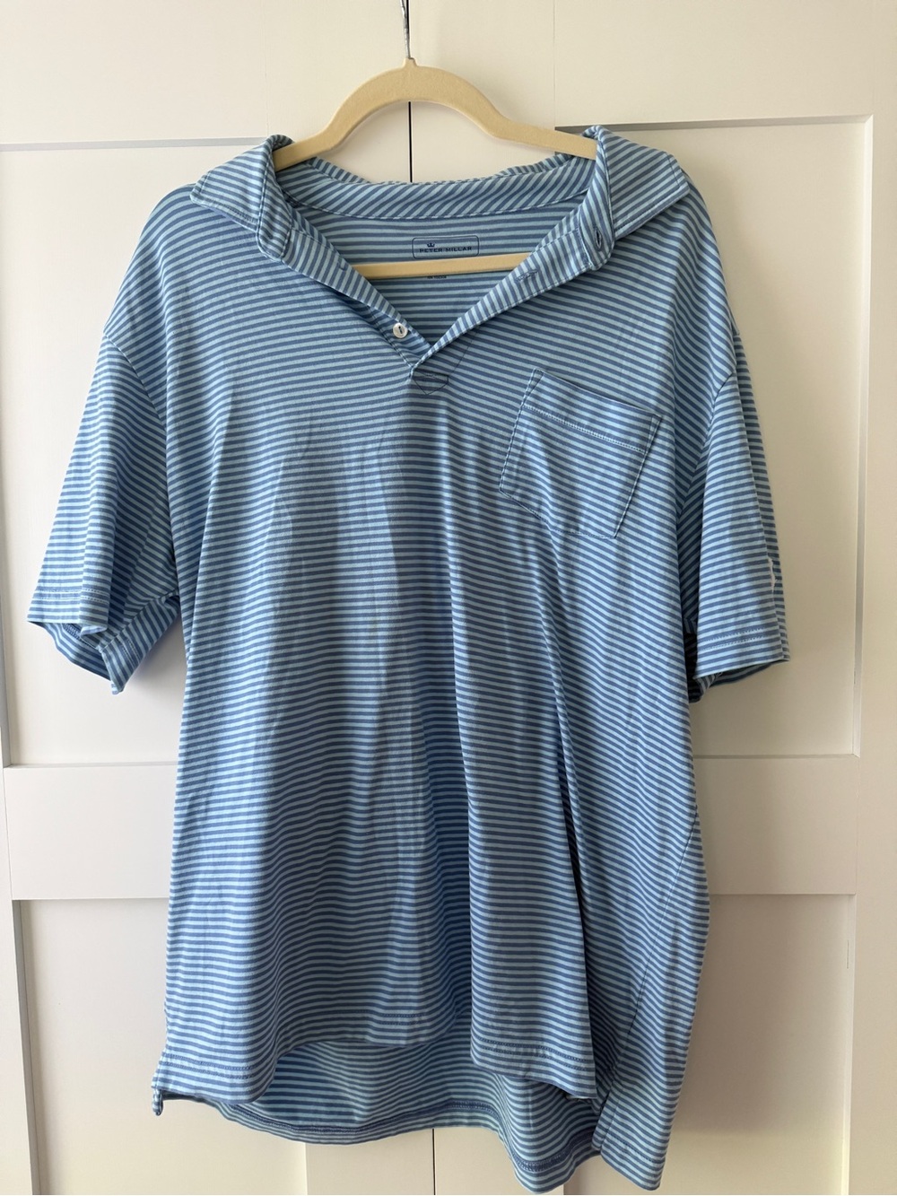 Peter Millar Light Blue and White Striped Polo Hoodie